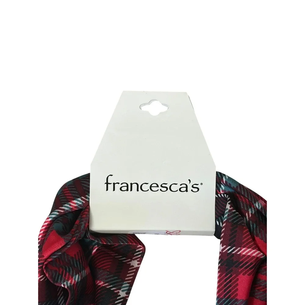 Francesca's Red Green Plaid Hair Scarf Tartan Bandana Headband Holiday Accessory